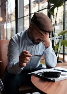 person frustrated looking at calculator trying to make budget work