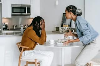 men is upset in kitchen from its debt